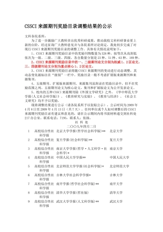 人力资源-CSSCI来源期刊奖励目录调整结果的公示