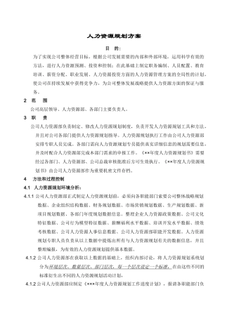人力资源规划方案示例