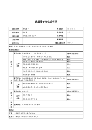 中船重工研究所课题骨干岗位说明书