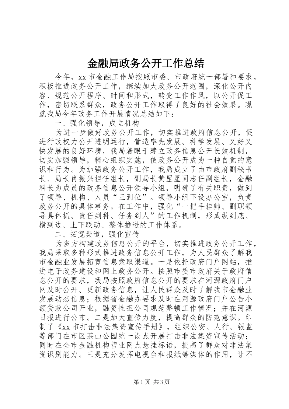 金融局政务公开工作总结_第1页