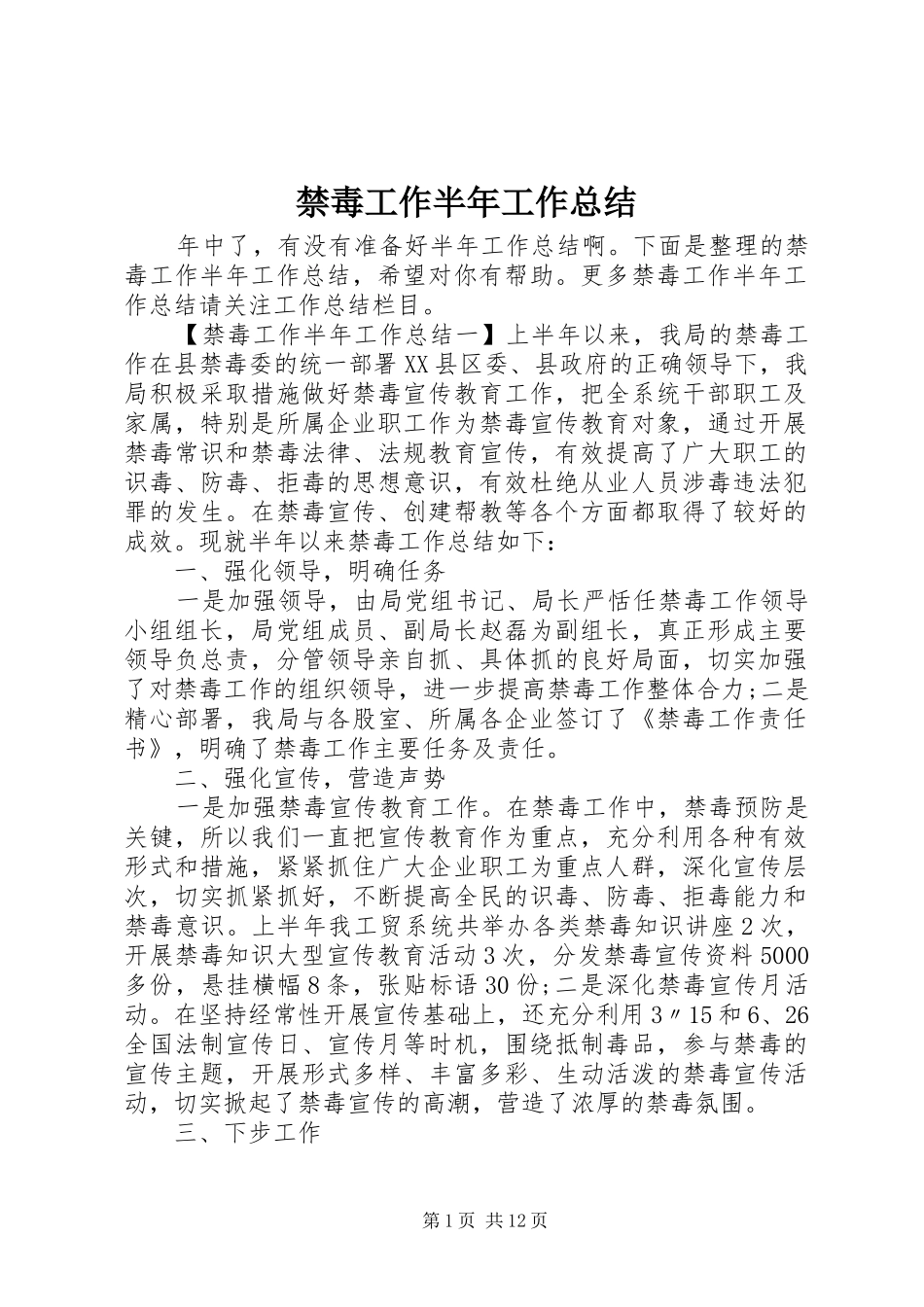 禁毒工作半年工作总结_第1页