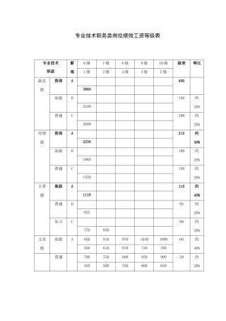专业技术职务类岗位绩效工资等级表