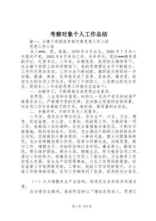 考察对象个人工作总结