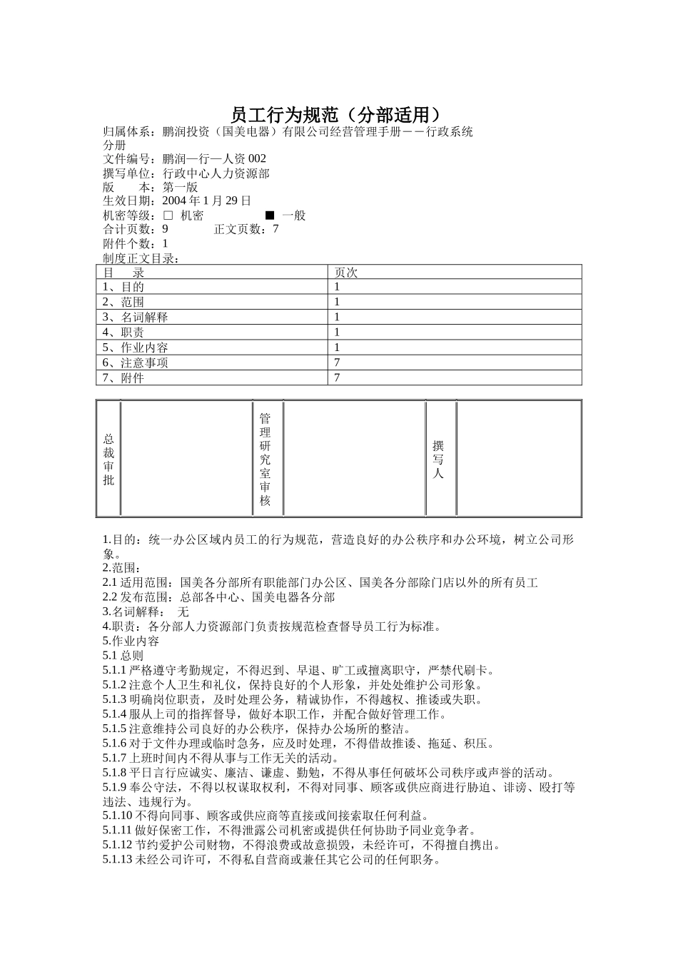 员工行为规范（分部适用）_第1页