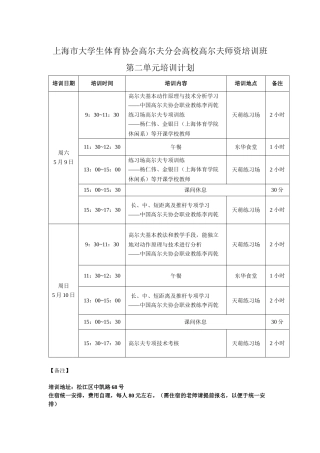 上海市大学生体育协会高尔夫分会高校高尔夫师资培训班第二单元
