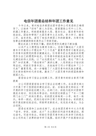 电信年团委总结和年团工作意见