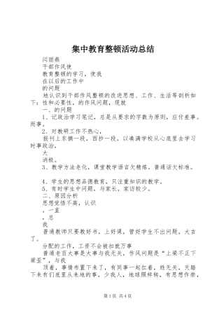 集中教育整顿活动总结