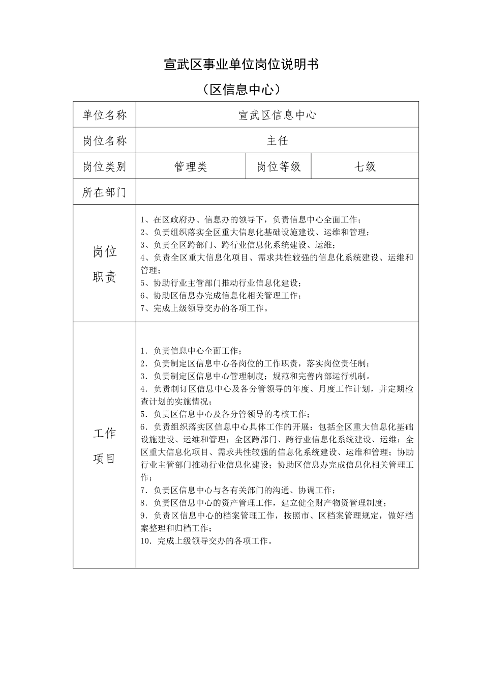 宣武区事业单位岗位说明书_第1页