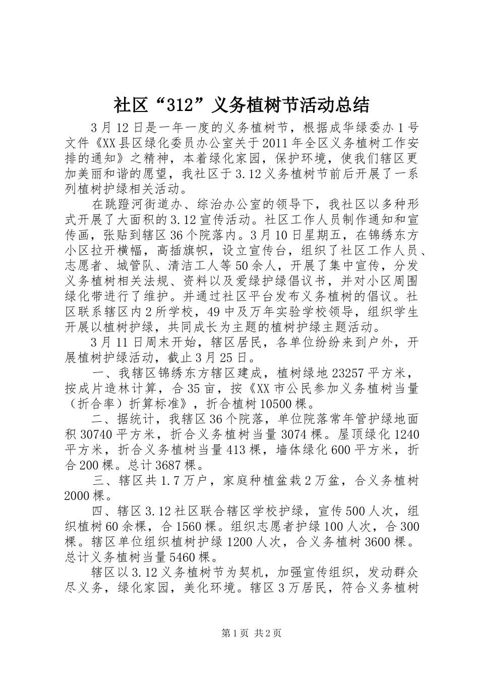 社区“312”义务植树节活动总结_第1页