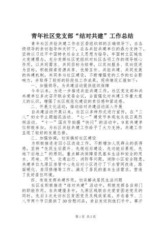 青年社区党支部“结对共建”工作总结