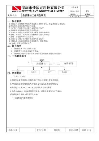 品质部工作岗位职责