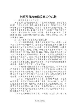 监察局行政效能监察工作总结