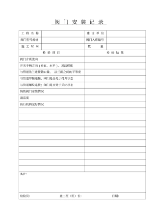 压力管道安装质量记录表汇编