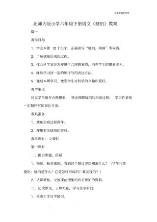 北师大版小学六年级下册语文《琥珀》教案