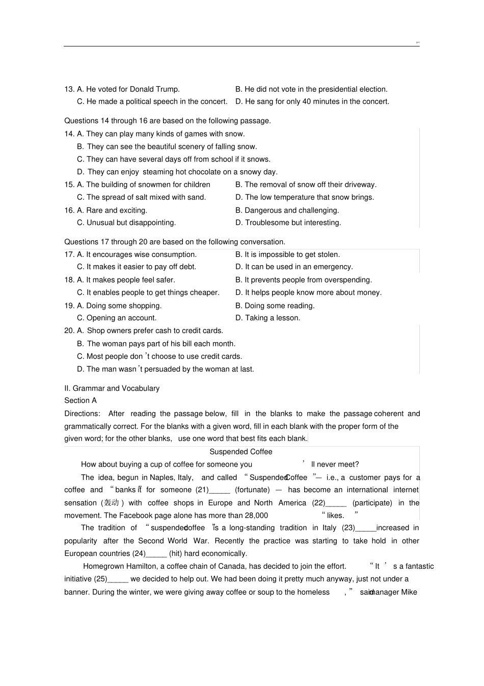 崇明2017年度届高三英语一模试卷_第2页