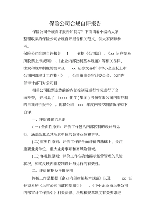 保险公司合规自评报告