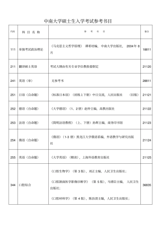中南大学考研参考书目