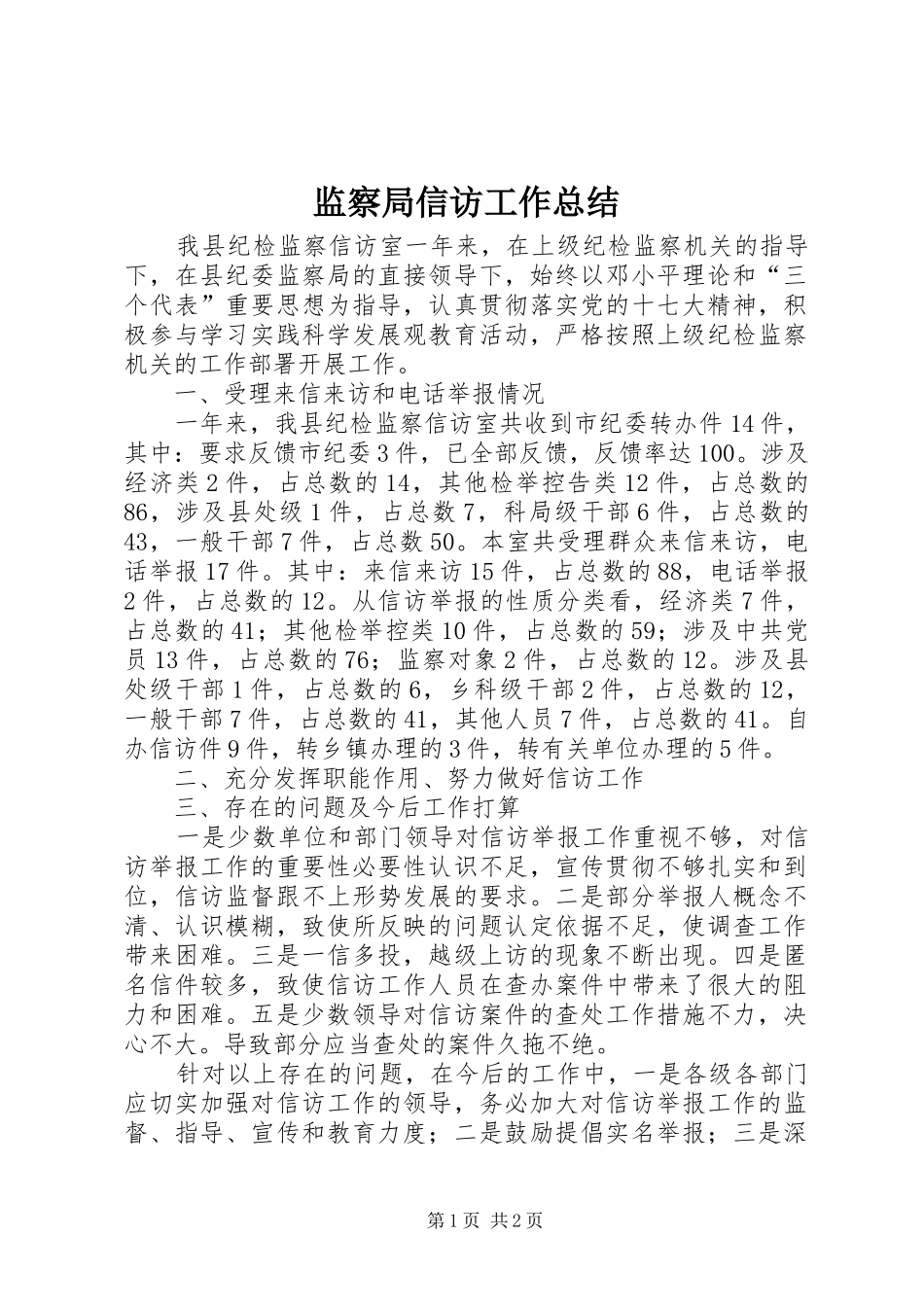 监察局信访工作总结_第1页