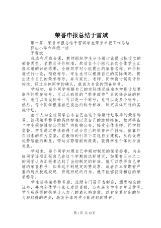 荣誉申报总结于雪斌