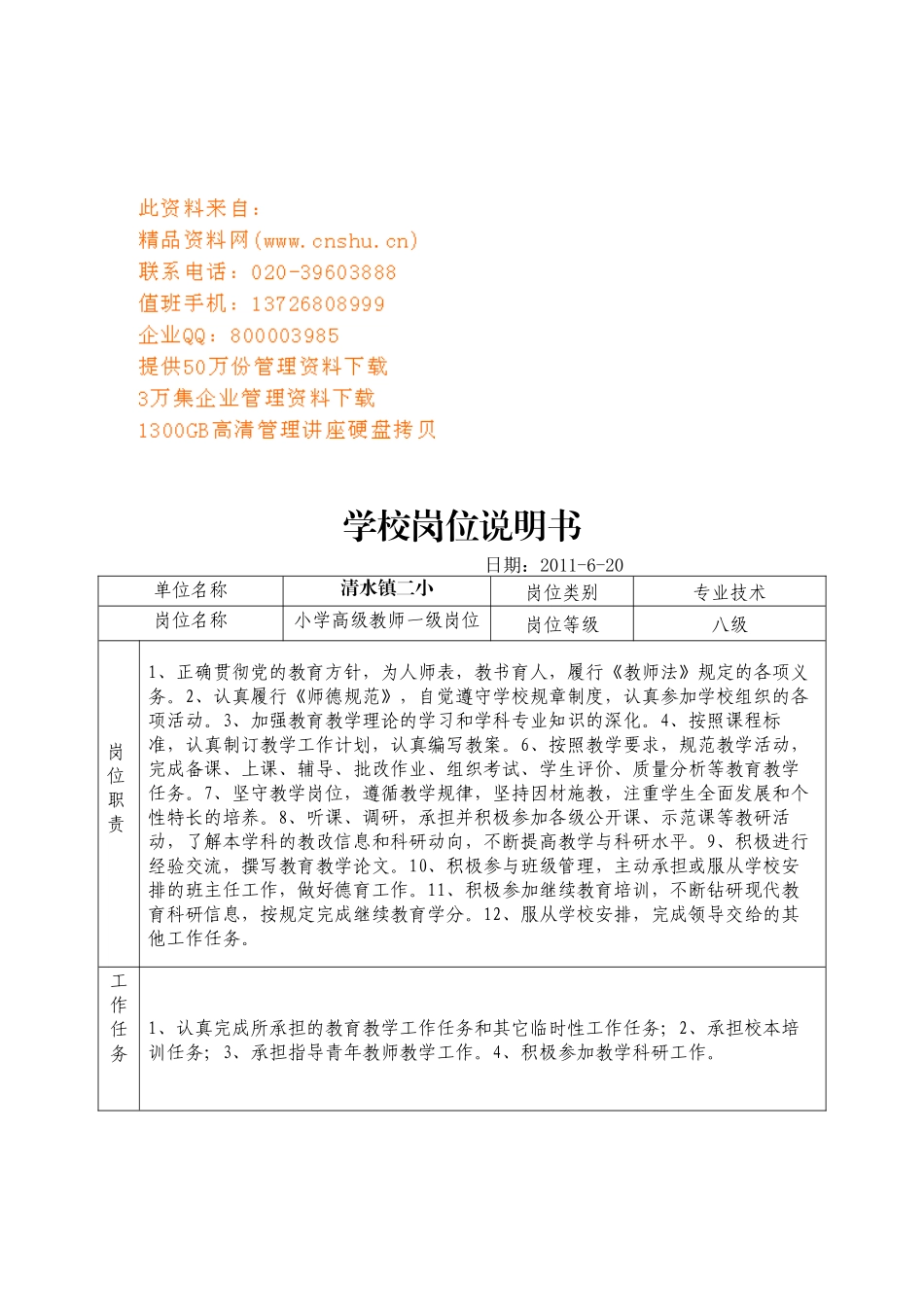 学校岗位职务说明书_第1页