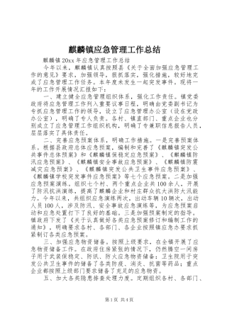 麒麟镇应急管理工作总结