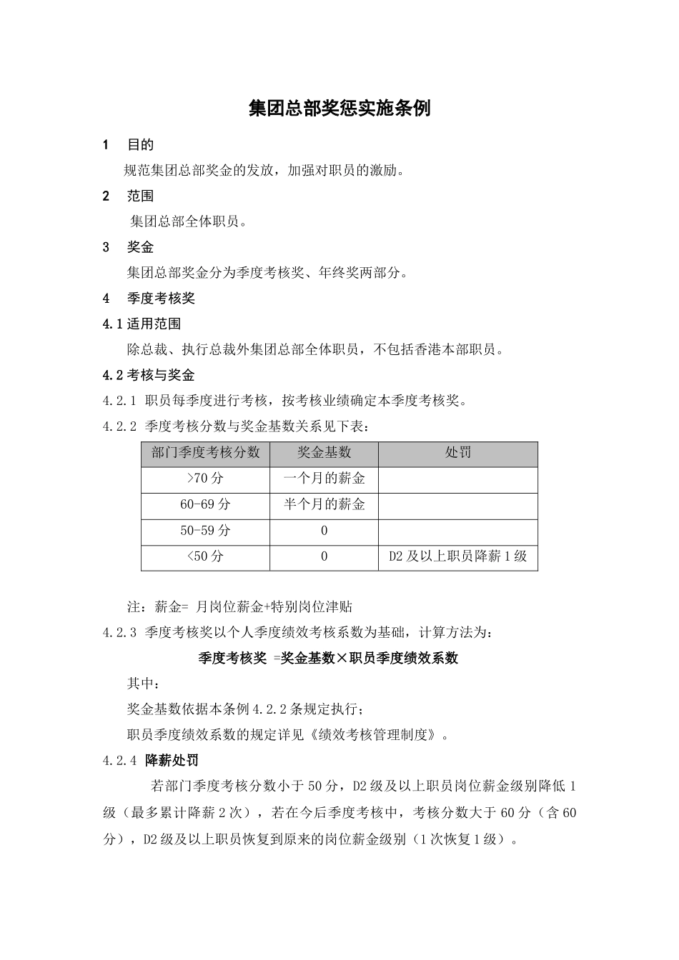 人力资源-HR504集团总部奖惩实施条例_第1页