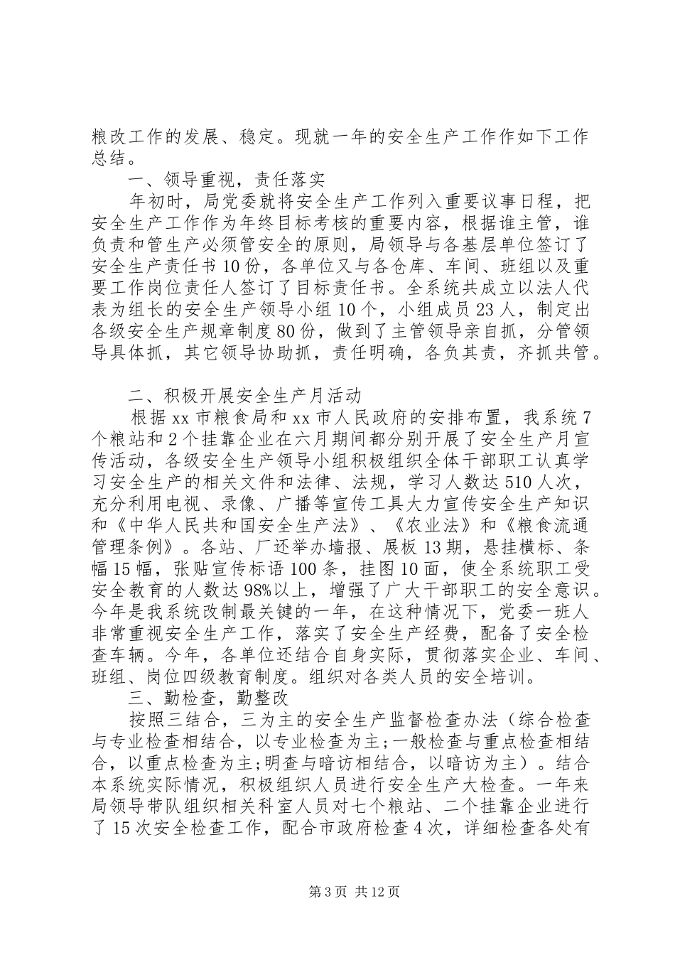 粮食局安全生产年终总结(精选多篇)_第3页