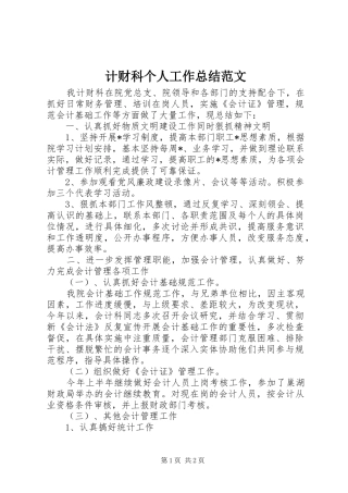 计财科个人工作总结范文