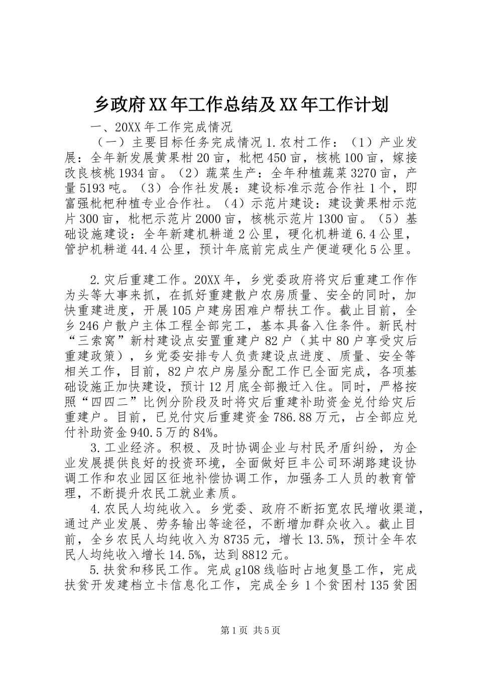 乡政府工作总结及工作计划_第1页