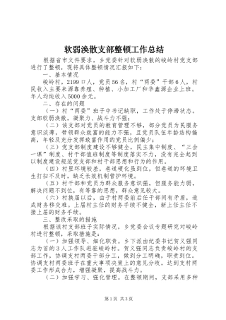 软弱涣散支部整顿工作总结