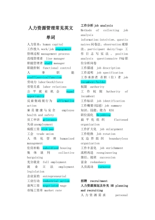 人力资源管理常见英文词汇