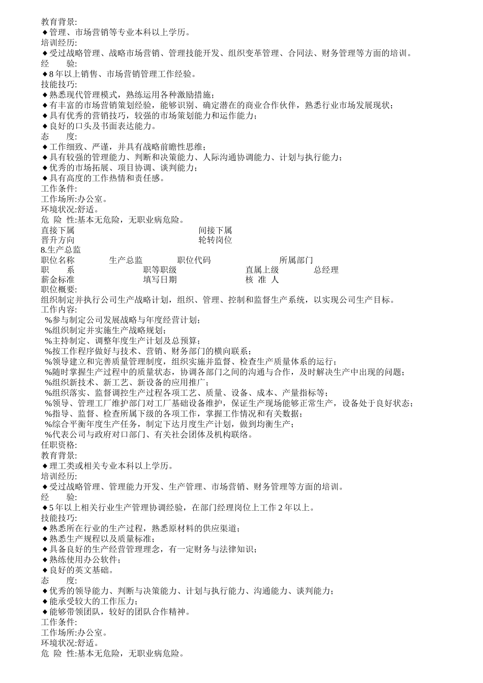 企业部门员工职位说明书大全_第2页