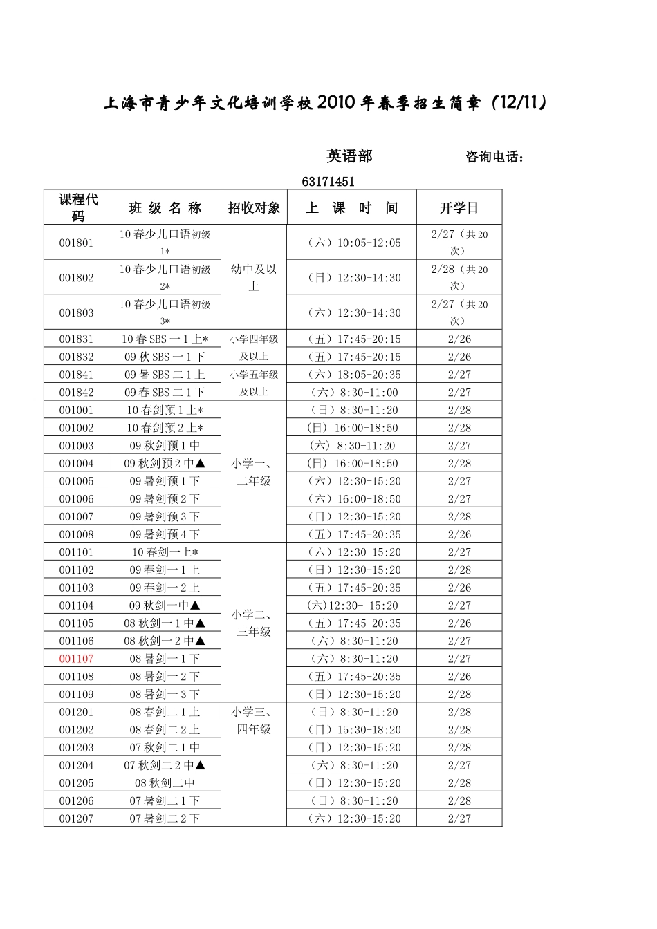 人力资源-10年春季招生简章-上海市青少年文化培训学校201_第1页