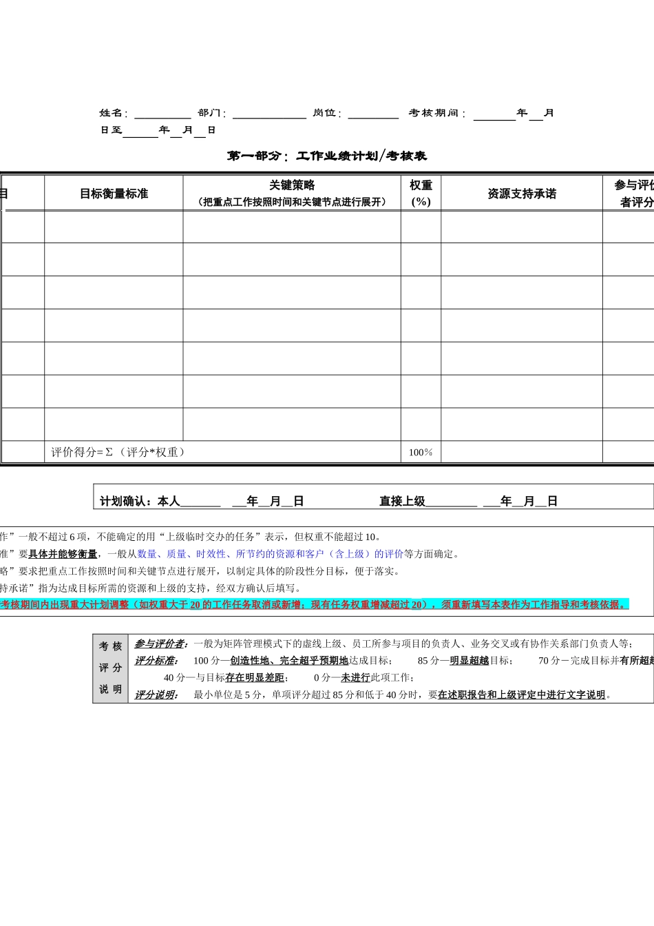 人力资源-2績效計劃考核表_第1页