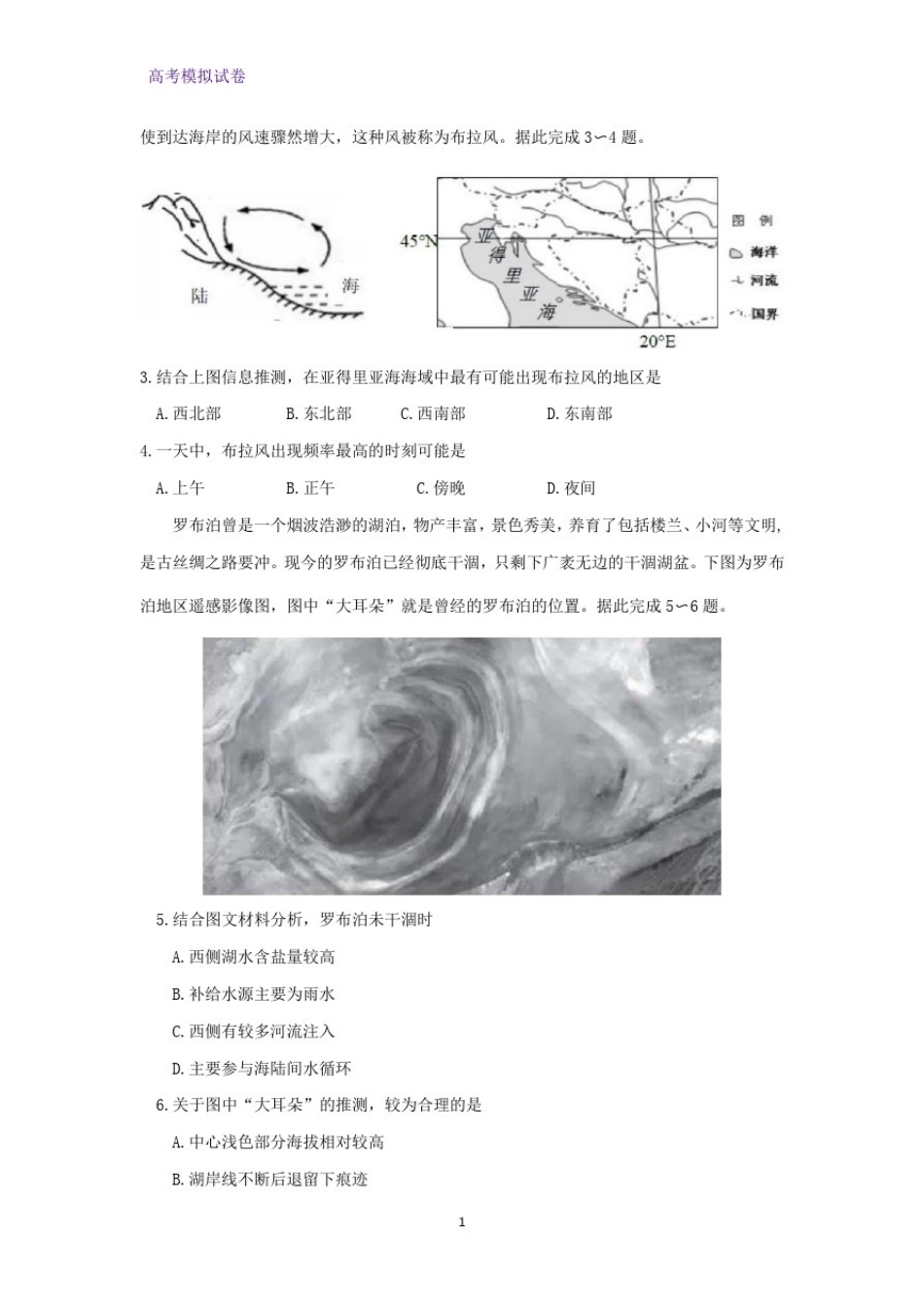 山东省实验中学2020届高三考前模拟地理试题_第2页