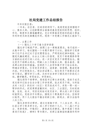 社局党建工作总结报告