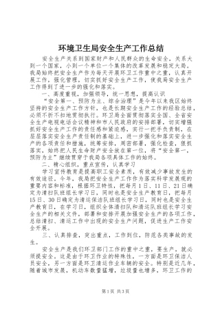 环境卫生局安全生产工作总结