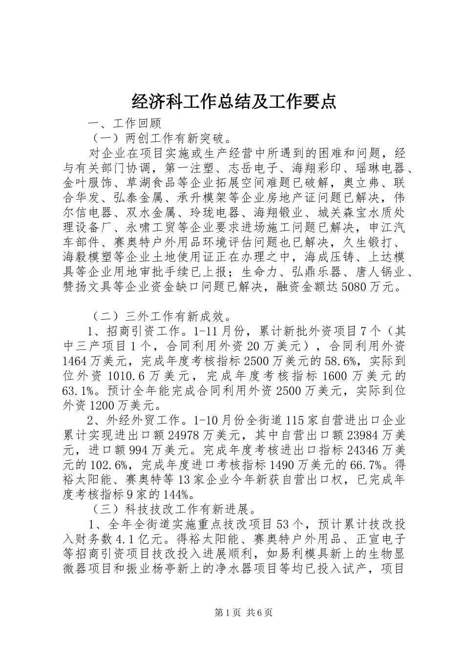 经济科工作总结及工作要点_第1页