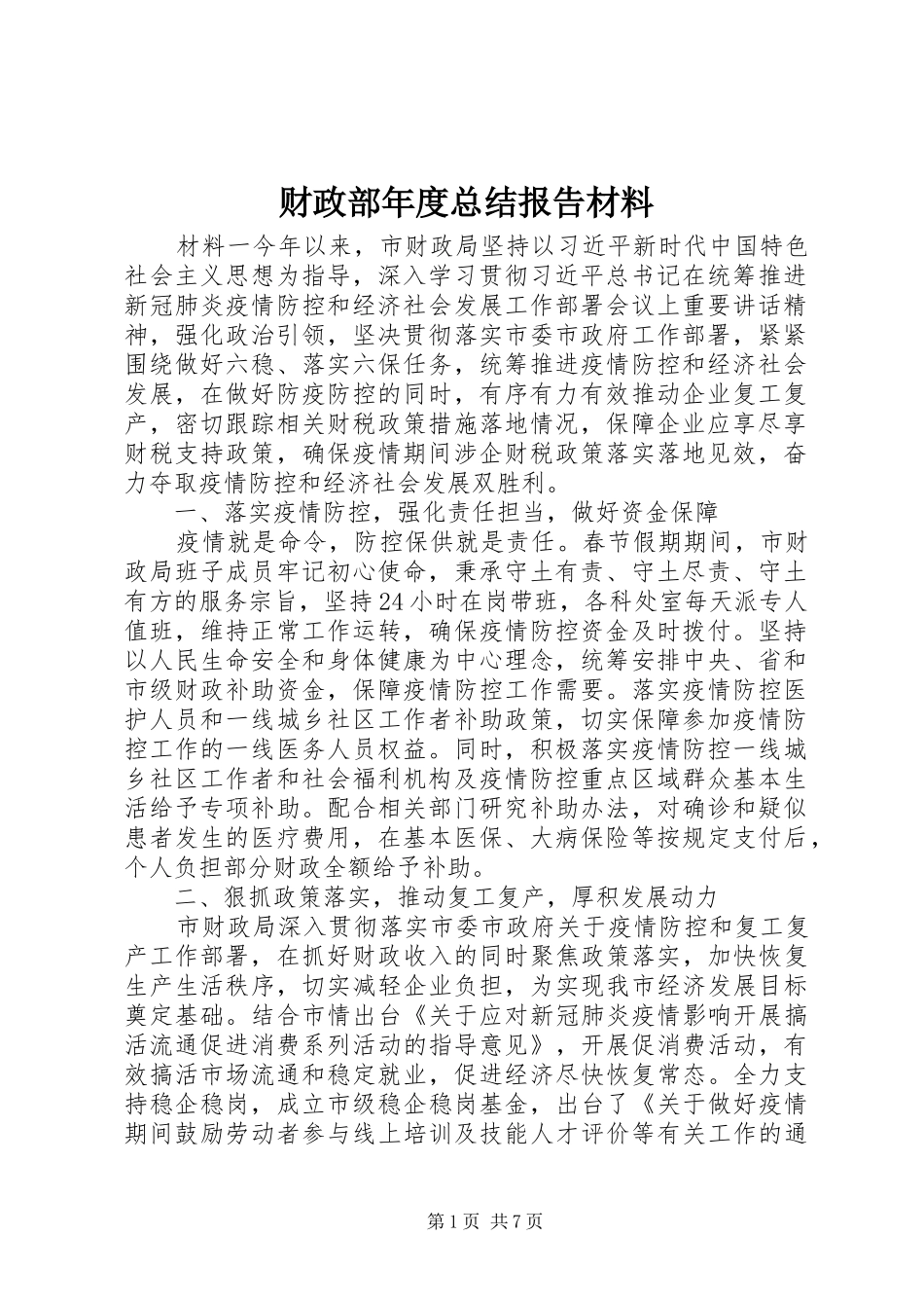 财政部年度总结报告材料_第1页