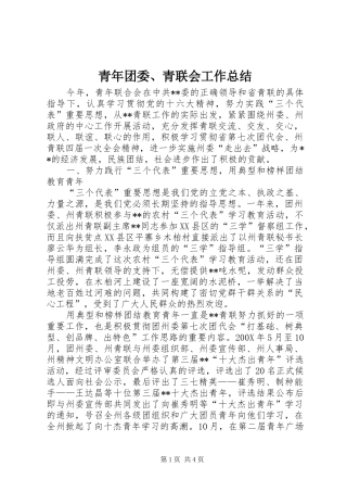 青年团委、青联会工作总结