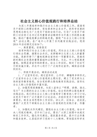 社会主义核心价值观践行和培养总结