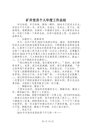 矿井党员个人年度工作总结