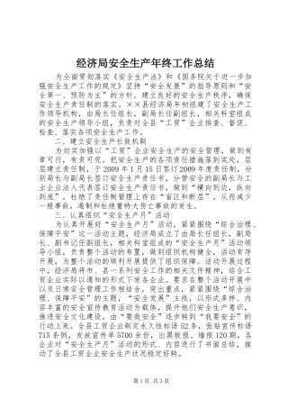 经济局安全生产年终工作总结