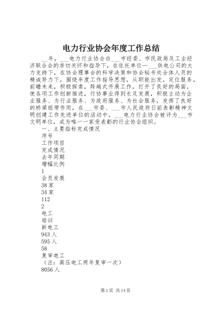 电力行业协会年度工作总结