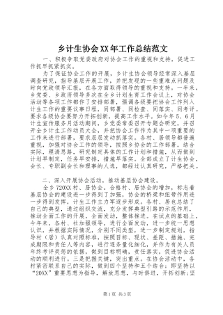 乡计生协会工作总结范文