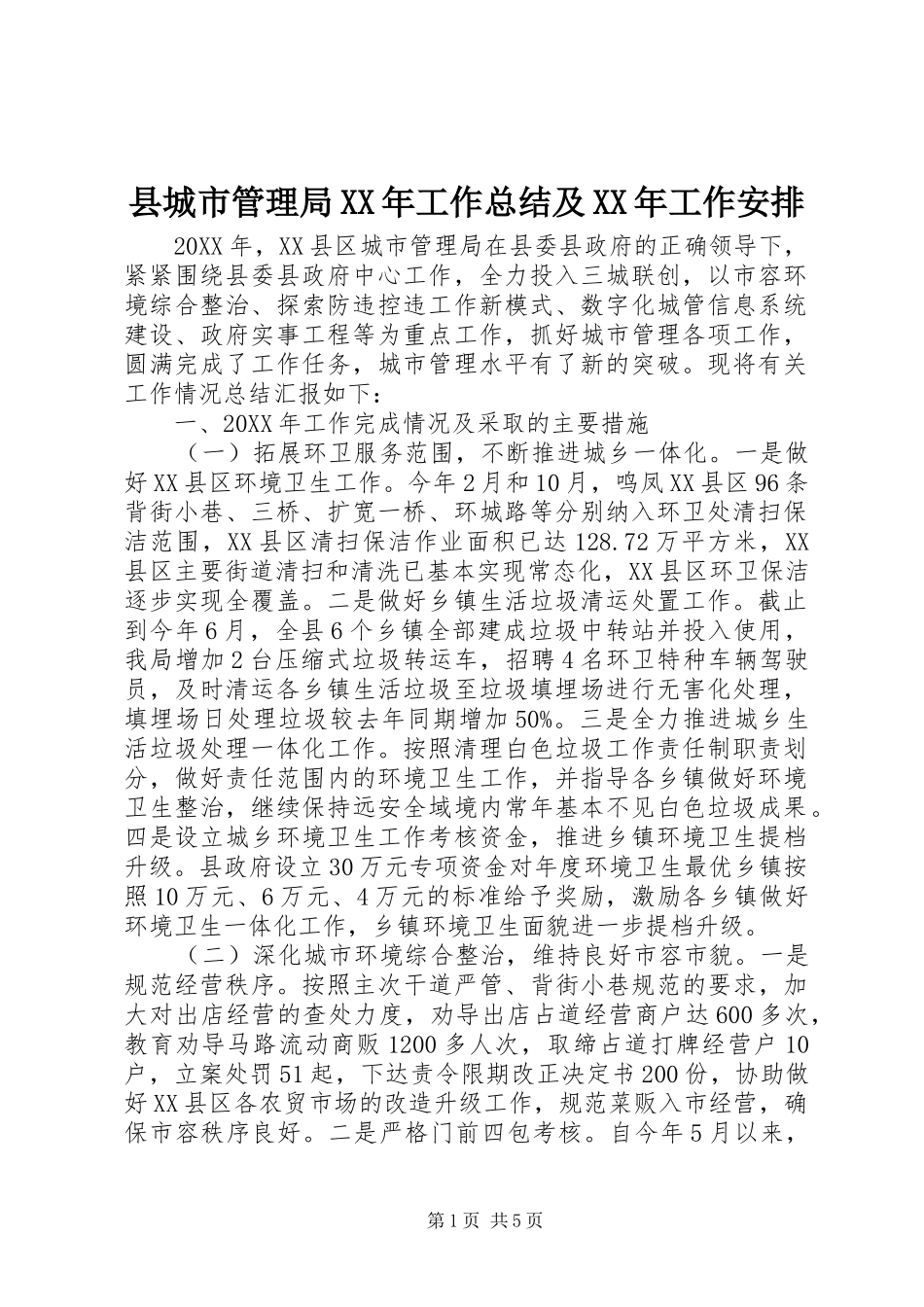 县城市管理局工作总结及工作安排_第1页