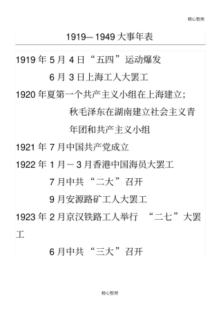 中国1919-1949大事年表