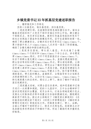 乡镇党委书记抓基层党建述职报告