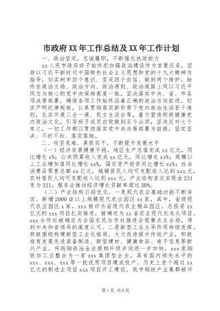市政府工作总结及工作计划