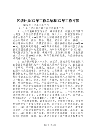 区统计局工作总结和工作打算